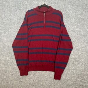 Ralph Lauren Chaps Sweater Mens 3XB Red Blue Striped Big And Tall Knit 1/4 Zip